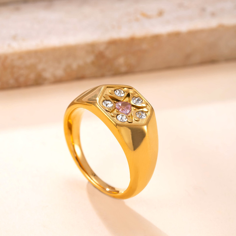 Cross-border Stainless Steel Jewelry Retro Palace Style Couple Rings Cast Hexagonal Heart Diamond Titanium Steel Rings Manufacturer