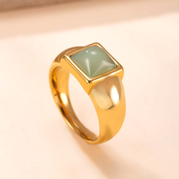 Hot-Selling Stainless Steel Ring Casting Square Natural Stone Ring Light Luxury Retro Titanium Steel Jewelry Factory...