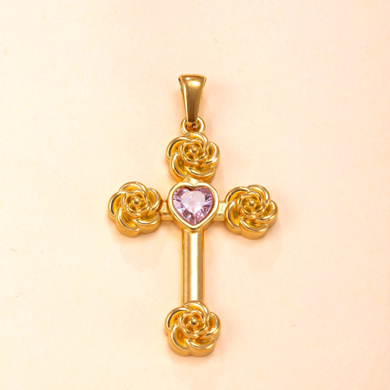 Single Pendant Cross-border New Cast Cross with Diamond Necklace Accessories Vintage Design Stainless Steel Jewelry Factory