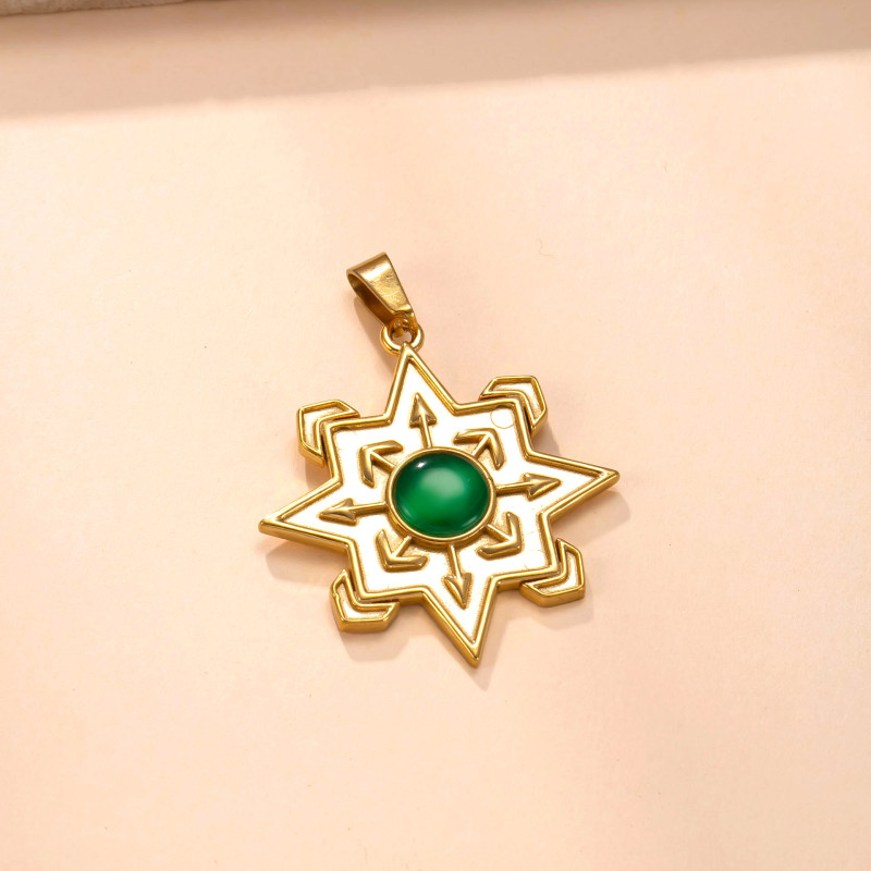 Single Pendant Cross-Border Casting Stainless Steel Jewelry Retro Design Eight-Pointed Star Inlaid Cat's Eye Necklace Accessories Wholesale