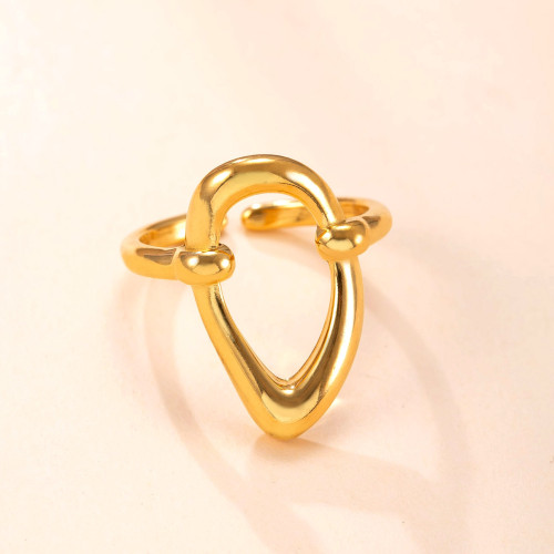European and American Cross-Border Stainless Steel Ring Casting Irregular O-Shaped Ring for Women Niche Fashion 18K Gold Plated Titanium Steel Jewelry