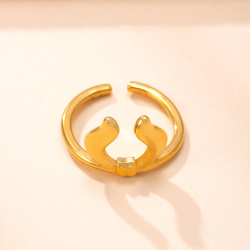Cross-Border New Stainless Steel Ring Hydraulic Ox Horn Open Ring Personality Fashion 18k Gold Plated Titanium Steel Jewelry Factory