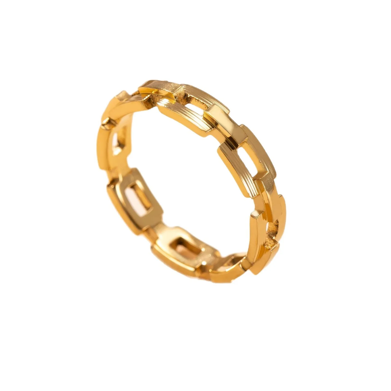 Cross-Border Hot-Selling Stainless Steel Ring Niche Design Hollow Chain Ring for Women 18K Gold Plated Titanium Steel Jewelry