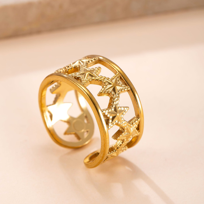 Cross-Border Hot-Selling Stainless Steel Jewelry Elegant High-End Open Ring Casting Hollow Star Titanium Steel Ring Manufacturer