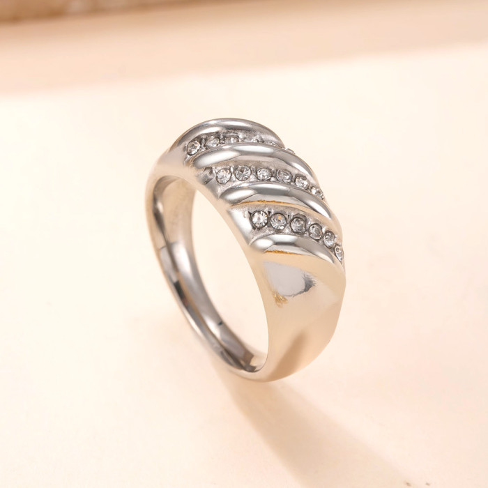 Stainless Steel Casting Ring Fashion Light Luxury Style Stone-Studded Ring Unisex Titanium Steel Jewelry, Earrings