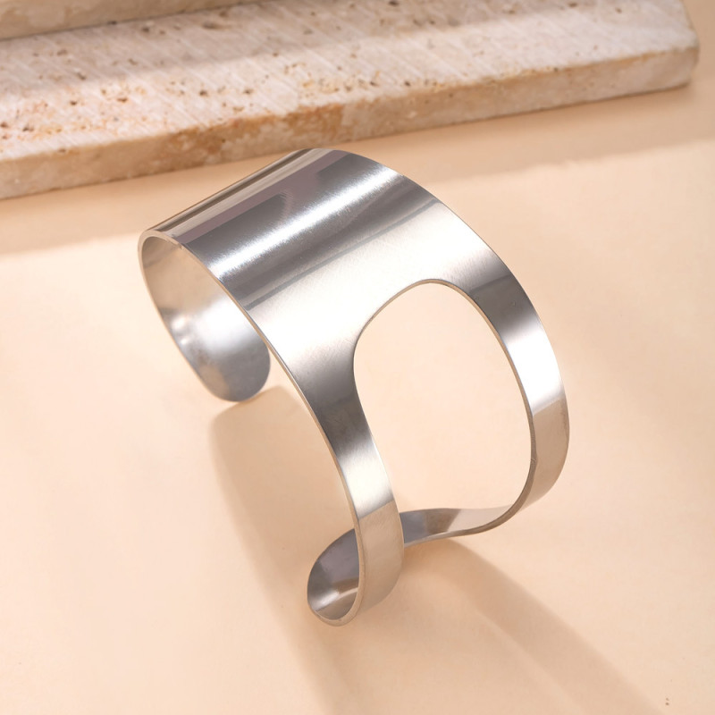 Cross-Border New Stainless Steel Bracelet Smooth Hollow Open Bracelet Fashion Simple Style 18K Gold Plated Titanium Steel Jewelry