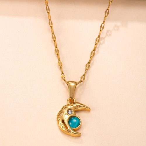 Single Pendant Cross-Border Hot Selling Stainless Steel Casting Jewelry Moon Cat's Eye Necklace Bracelet DIY Titanium Steel Jewelry Factory