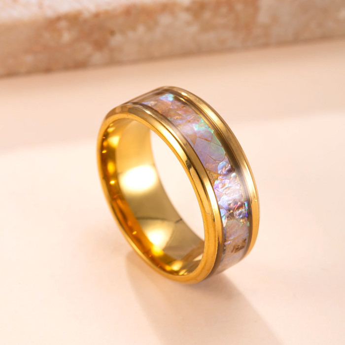 Cross-Border Exclusive Stainless Steel Ring 8mm Shell Index Finger Ring Titanium Steel Non-Fading Hip-Hop Trend Factory Direct Sale