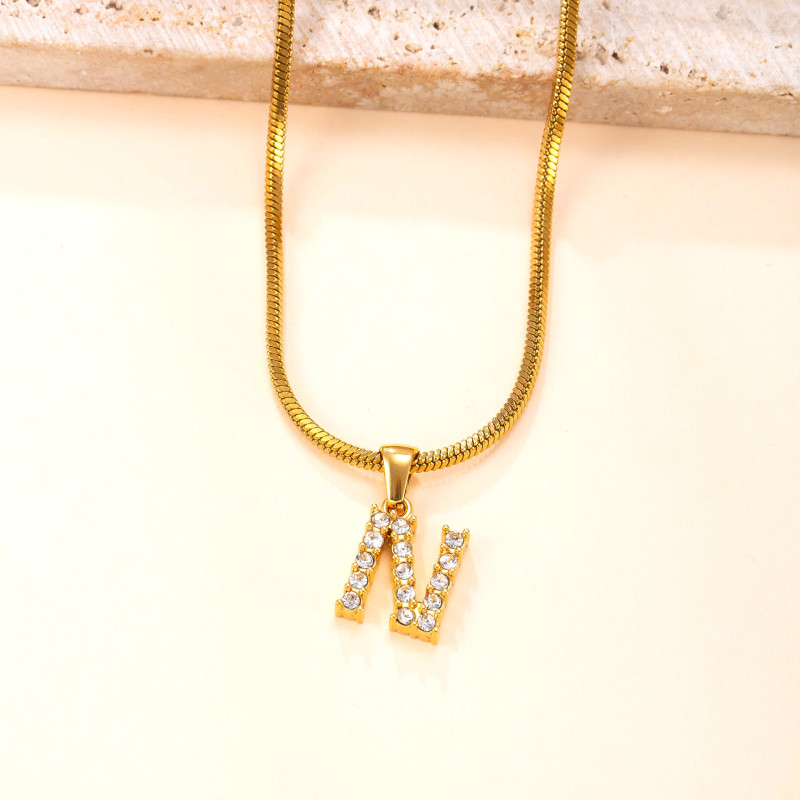 Single Pendant Cross-Border New Arrival Stainless Steel Ornament Diamond 26 Letter Necklace Fashion High Sense DIY Ornament Accessories