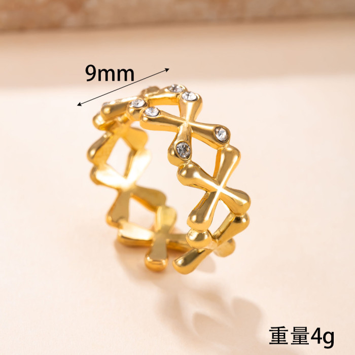 New Stainless Steel Ring Casting Cross Stone-Inlaid Index Finger Ring Creative Design Titanium Steel Hand Jewelry W...