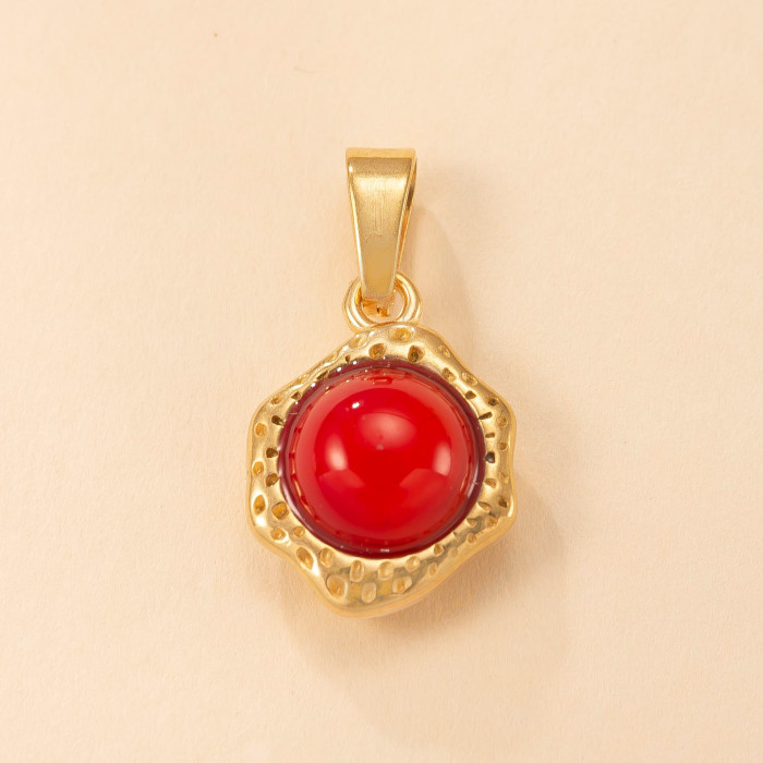 Single Pendant Cross-Border Stainless Steel Jewelry Embossed Irregular Inlaid Natural Stone Necklace Light Luxury 18k Gold Plated DIY Accessories