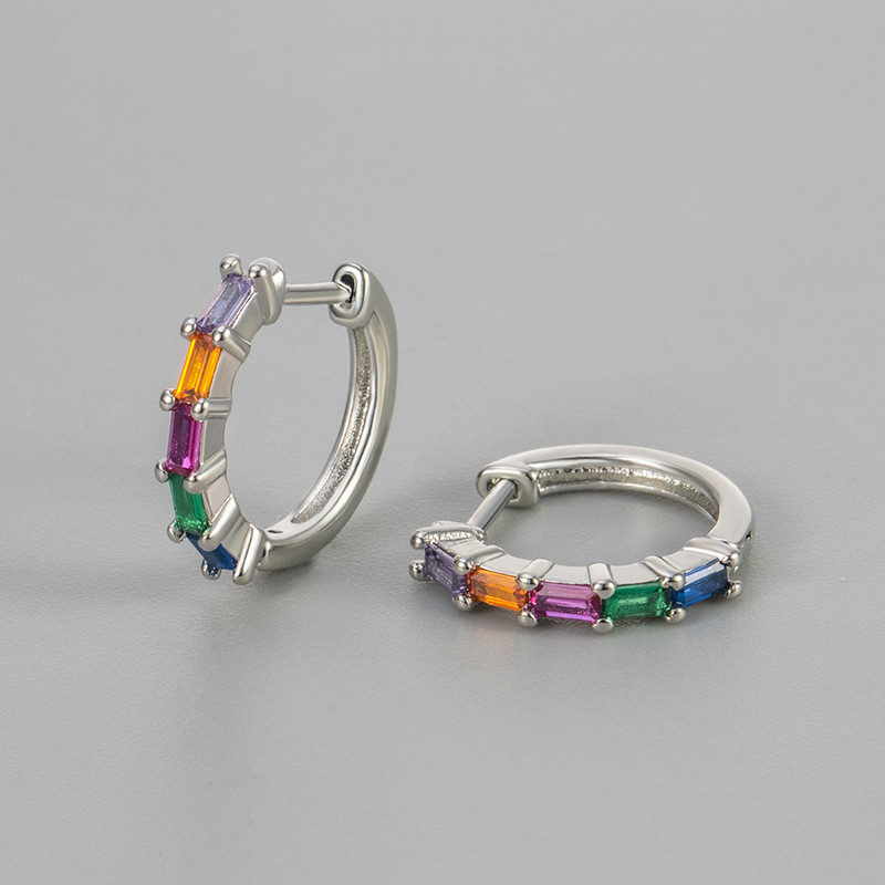 European and American Cross-Border Colorful Zircon Earrings Row of Diamonds Women's Daily Commuting Versatile Square Diamond Niche Design High-End Earrings