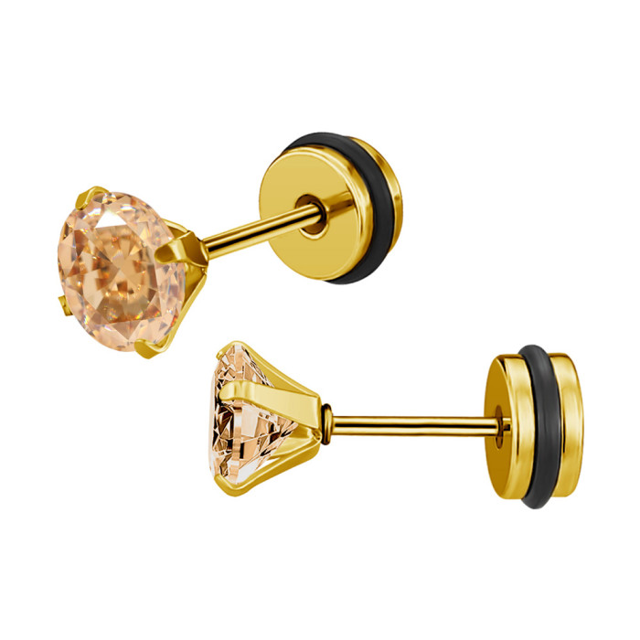 2025 Korean Fashion Personality Versatile Round Zircon Earrings Stainless Steel Electroplated with Diamond Earrings Jewelry Wholesale