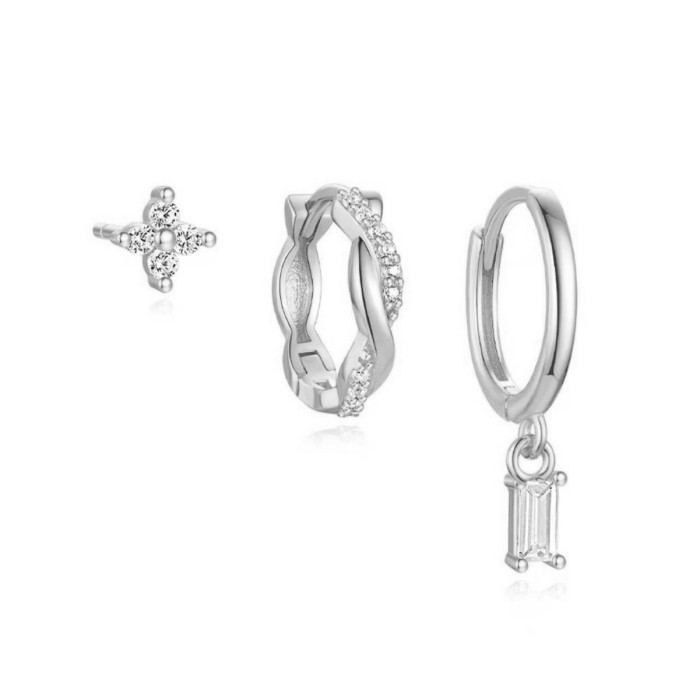Geometric Hoop Earrings Set European and American Hot-Selling Classic Diamond-Studded Four-Leaf Flower Stud Earrings Jewelry