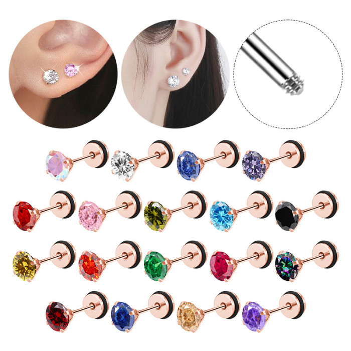 Cross-Border Fashion Titanium Steel Design Zircon Earrings for Men and Women Simple Small Earrings Ear Bone Studs Ear Jewelry Manufacturer Wholesale