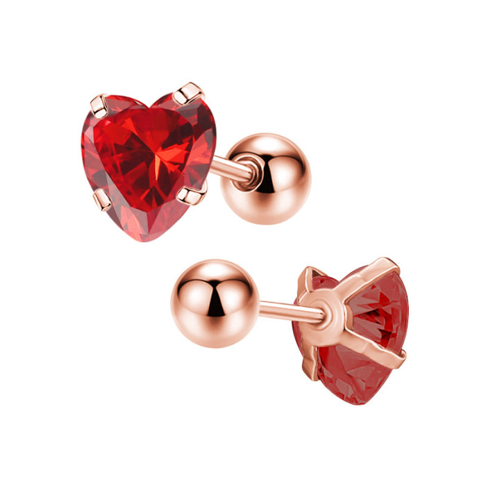 Factory Direct Simple Heart Zircon Ball Stud Earrings Stainless Steel Piercing Jewelry Amazon Export