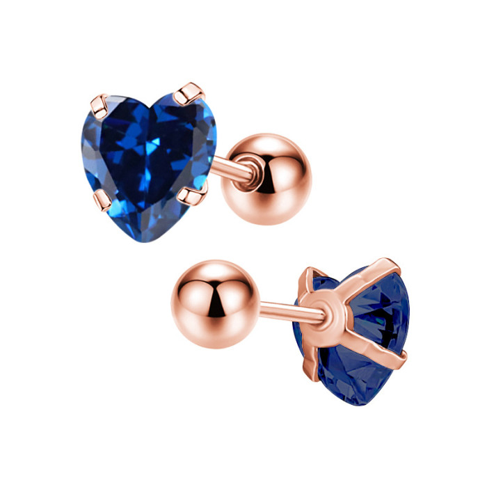 Factory Direct Simple Heart Zircon Ball Stud Earrings Stainless Steel Piercing Jewelry Amazon Export