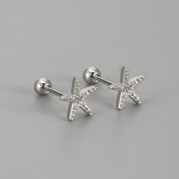 New Sparkling Stone Five-Pointed Star Screw Thread Twist Cap Earrings for Women Simple Small Exquisite Ear Bone Stu...