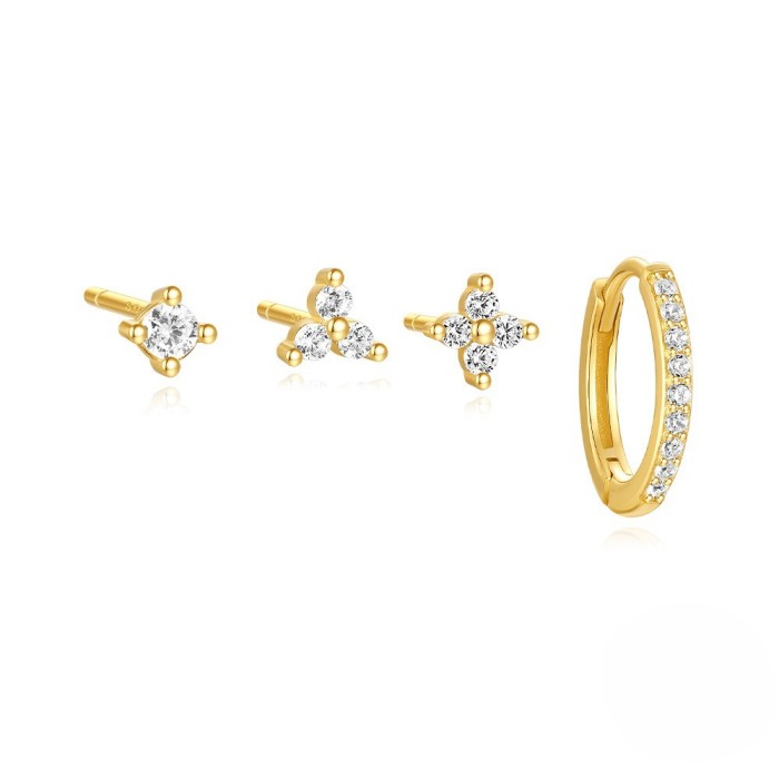 Amazon Bestseller Fashion Simple Ins Geometric Smooth Round Cake Earrings Single Row Zircon Set Earrings Studs