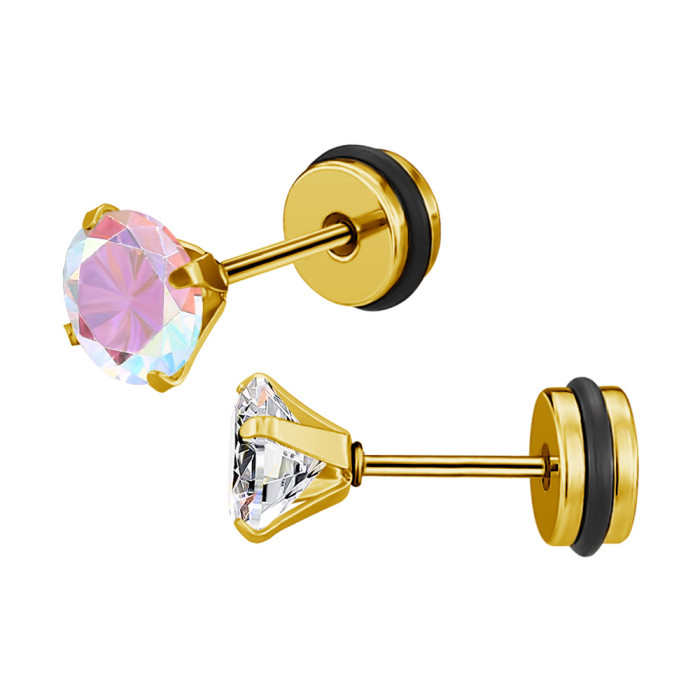 2025 Korean Fashion Personality Versatile Round Zircon Earrings Stainless Steel Electroplated with Diamond Earrings Jewelry Wholesale