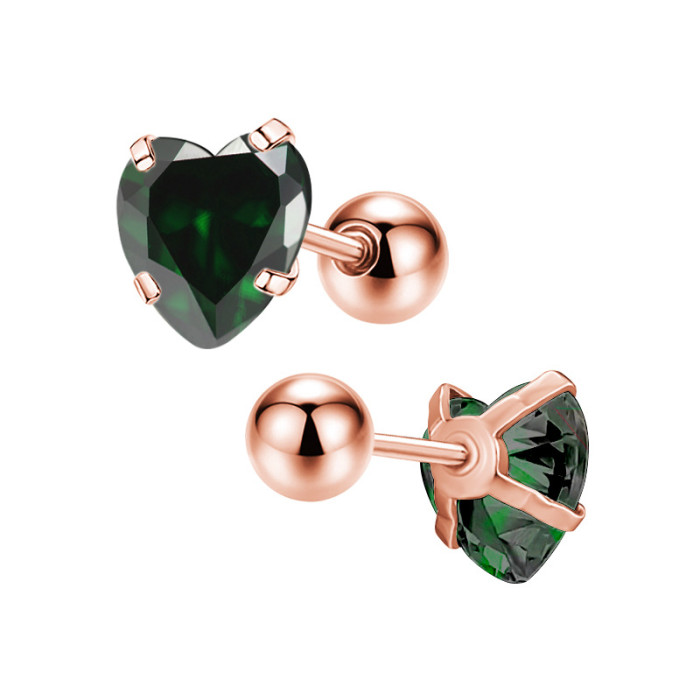 Factory Direct Simple Heart Zircon Ball Stud Earrings Stainless Steel Piercing Jewelry Amazon Export