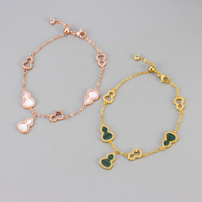 Zircon Hollow Imitation Pink Mother-of-Pearl Gourd Pendant Bracelet Fashion Simple Light Luxury Pull-Style Bracelet Niche High-End Feel