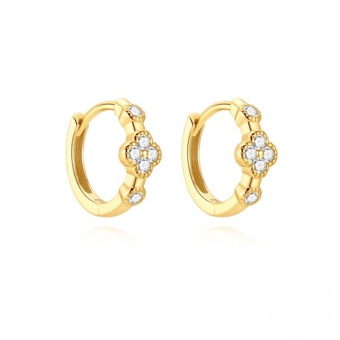 Classic Floral Stone-Inlaid Hoop Earrings for Women New Korean Version Niche Design Versatile Earrings