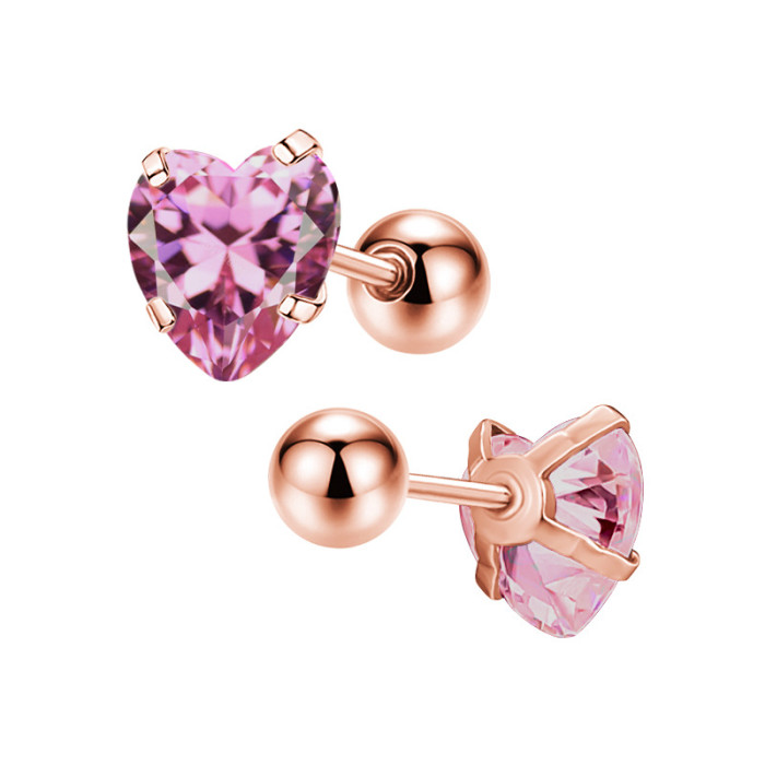Factory Direct Simple Heart Zircon Ball Stud Earrings Stainless Steel Piercing Jewelry Amazon Export