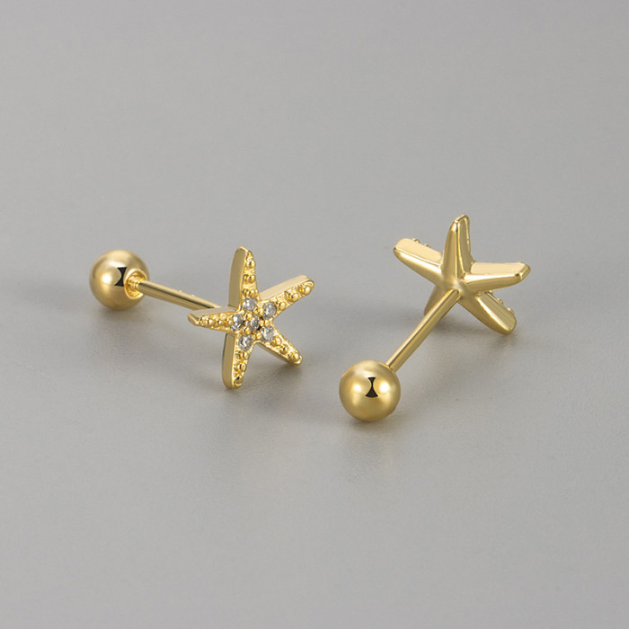 New Sparkling Stone Five-Pointed Star Screw Thread Twist Cap Earrings for Women Simple Small Exquisite Ear Bone Stu...