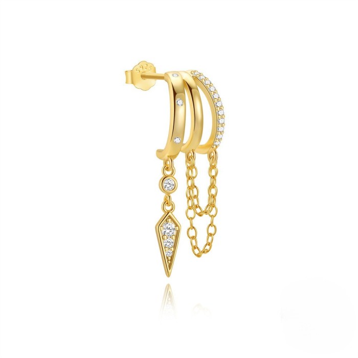 European and American Hot-Selling Star Moon Rivet Inlaid Diamond C-Shaped Claw Tassel Unique Earrings Studs Dangle Earrings