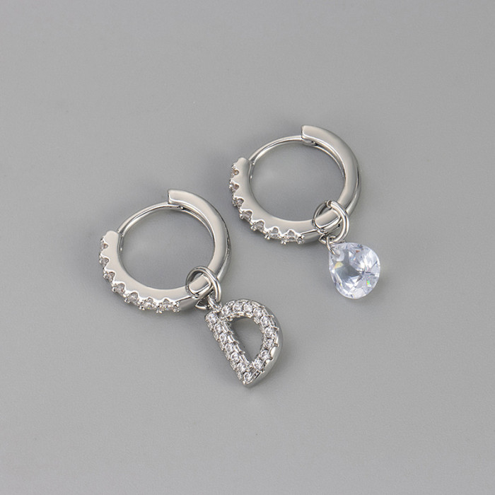 Cross-Border European and American Single Diamond Water Drop 26 Letter Earrings Asymmetric Earrings Personality Fashion Design Sense Women's Ear Jewelry