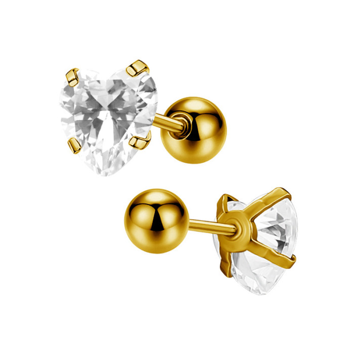 Fresh Colorful Heart Zircon Titanium Steel Stainless Steel Heart-shaped Earrings Ear Studs Small Earrings for Girls