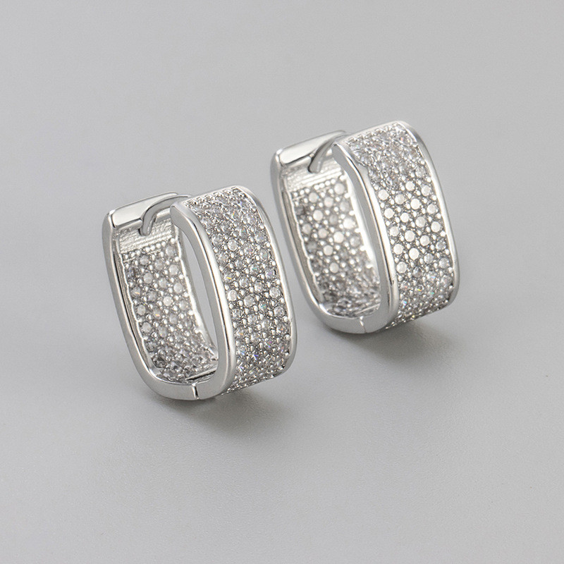 Unique Temperament Geometric Iridescent Full Diamond U-shaped Earrings for Women, Light Luxury High-end Fashion Commuting Versatile Ear Jewelry