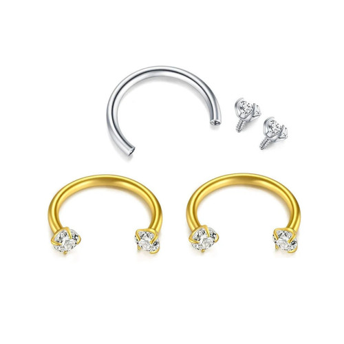 Stainless Steel U-Shaped Horseshoe Nose Ring Inlaid with 5A Zircon Full Diamond Piercing Jewelry Directly from Manufacturer Fashion Body Piercing
