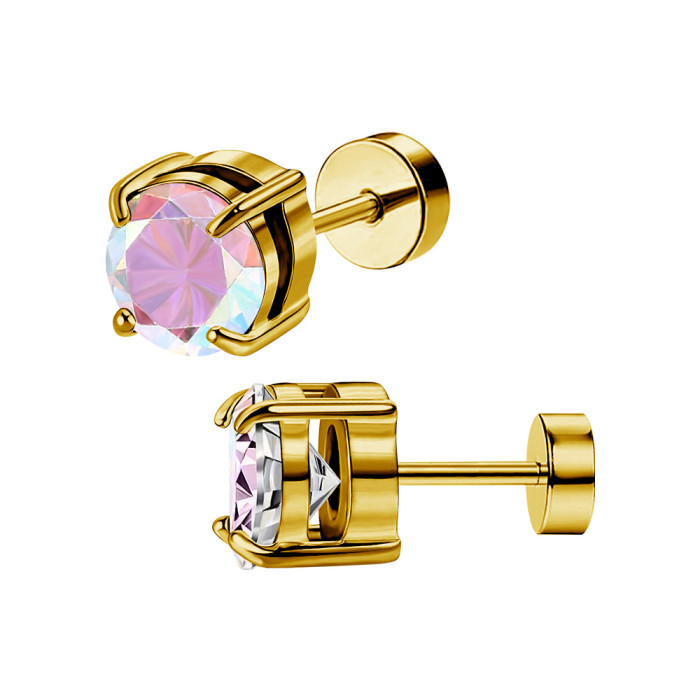 Korean Fashion Style 316L Four-Prong Zircon Earrings Ear Bone Studs Double Layer Zircon Elegant Earrings Piercing Jewelry