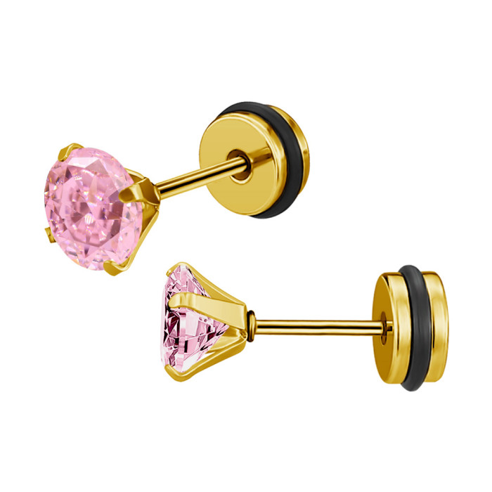 2025 Korean Fashion Personality Versatile Round Zircon Earrings Stainless Steel Electroplated with Diamond Earrings Jewelry Wholesale