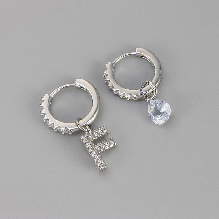Cross-Border European and American Single Diamond Water Drop 26 Letter Earrings Asymmetric Earrings Personality Fashion Design Sense Women's Ear Jewelry