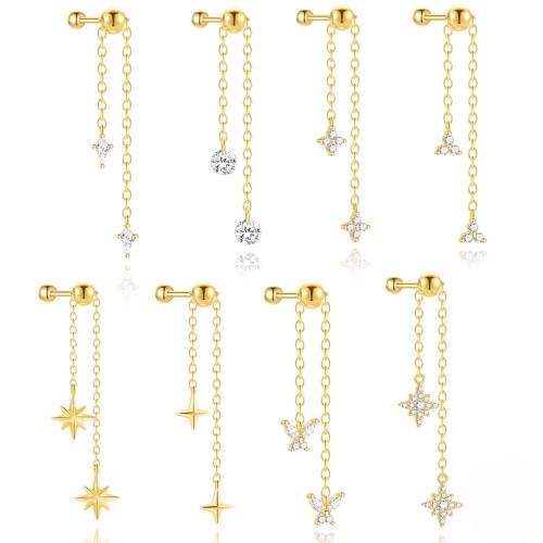 European and American Hot-Selling Tassel Chain Adjustable Rhinestone Round Bead Threaded Piercing Ear Bone Stud European and American Hot-Selling Earrings