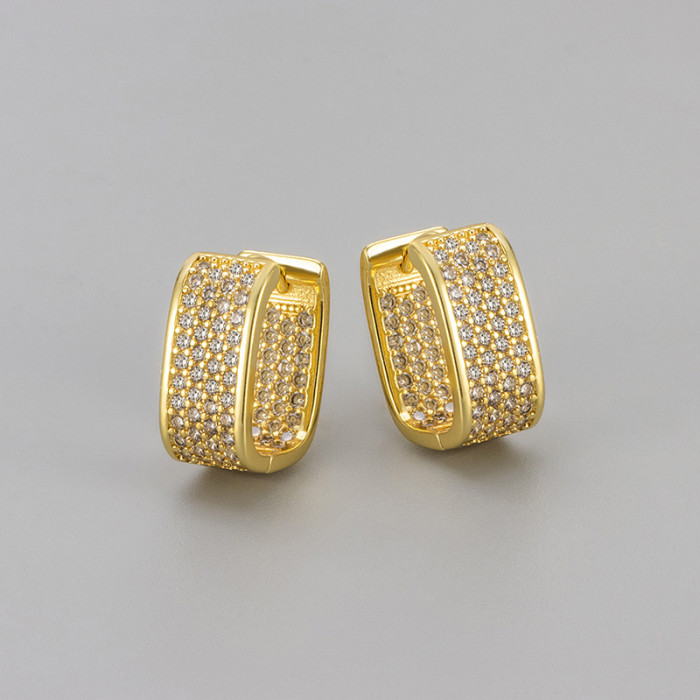 Unique Temperament Geometric Iridescent Full Diamond U-shaped Earrings for Women, Light Luxury High-end Fashion Commuting Versatile Ear Jewelry