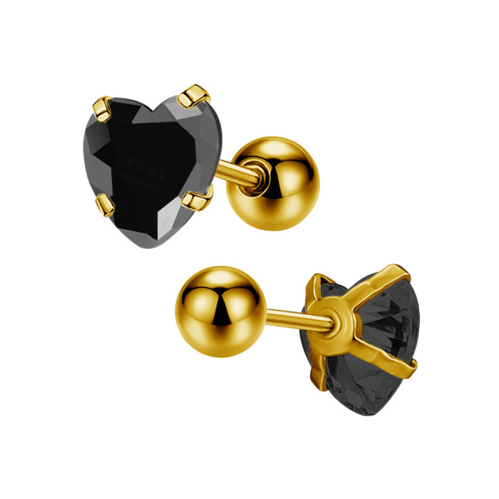 Fresh Colorful Heart Zircon Titanium Steel Stainless Steel Heart-shaped Earrings Ear Studs Small Earrings for Girls