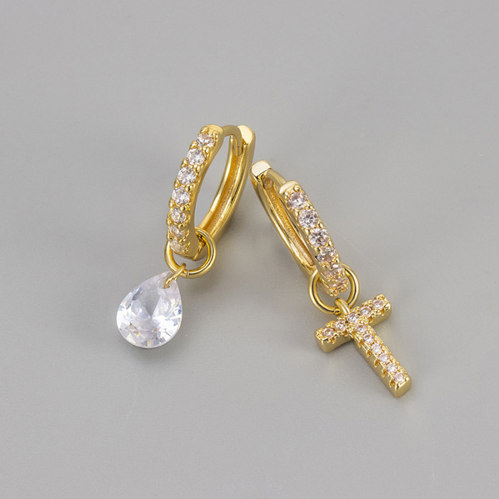 Cross-Border European and American Single Diamond Water Drop 26 Letter Earrings Asymmetric Earrings Personality Fashion Design Sense Women's Ear Jewelry