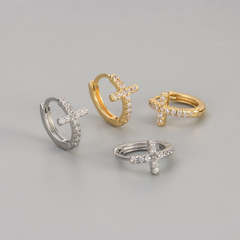 European and American Cross-Border Full Diamond Cross Earrings Ear Cuffs Personality Versatile Daily Ear Hoops Light Luxury Elegant Ear Jewelry for Women