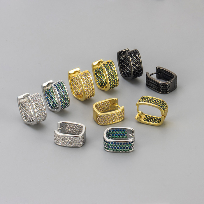 Unique Temperament Geometric Iridescent Full Diamond U-shaped Earrings for Women, Light Luxury High-end Fashion Commuting Versatile Ear Jewelry