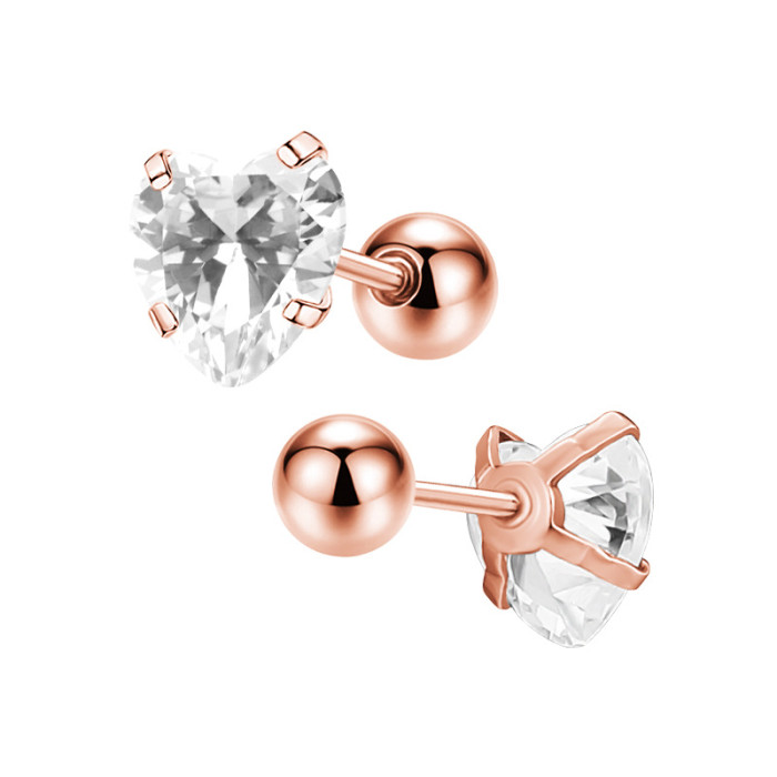 Factory Direct Simple Heart Zircon Ball Stud Earrings Stainless Steel Piercing Jewelry Amazon Export