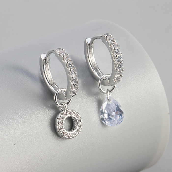 Cross-Border European and American Single Diamond Water Drop 26 Letter Earrings Asymmetric Earrings Personality Fashion Design Sense Women's Ear Jewelry