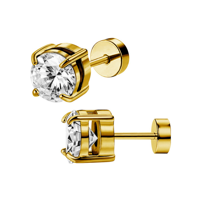 Korean Fashion Style 316L Four-Prong Zircon Earrings Ear Bone Studs Double Layer Zircon Elegant Earrings Piercing Jewelry