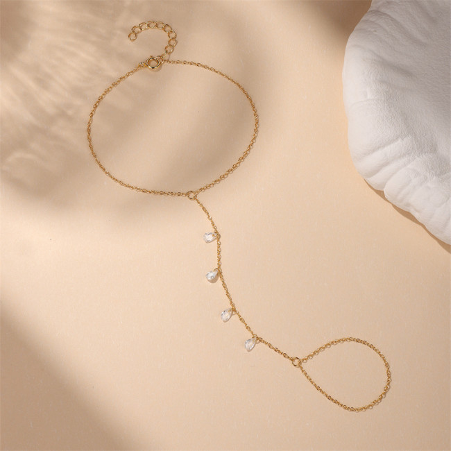 European and American Fashion Water Drop Diamond Bracelet Stackable Finger Chain INS Style High-end Sense Ring Chain Cross-border Hot-selling Model