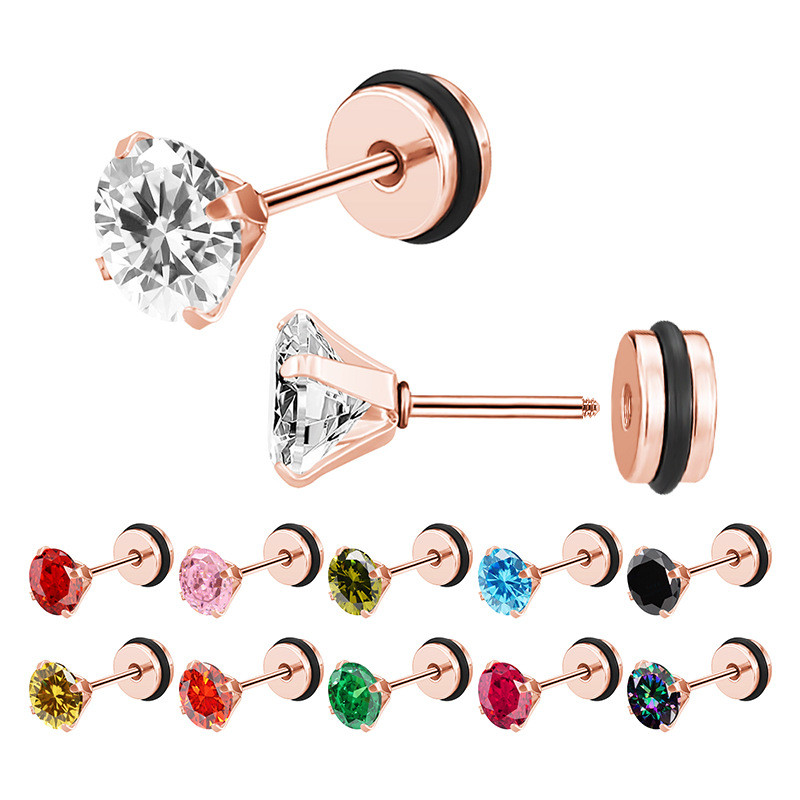 Cross-Border Fashion Titanium Steel Design Zircon Earrings for Men and Women Simple Small Earrings Ear Bone Studs Ear Jewelry Manufacturer Wholesale