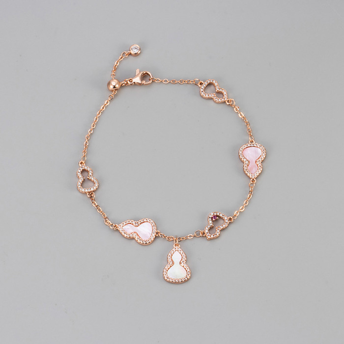 Zircon Hollow Imitation Pink Mother-of-Pearl Gourd Pendant Bracelet Fashion Simple Light Luxury Pull-Style Bracelet Niche High-End Feel