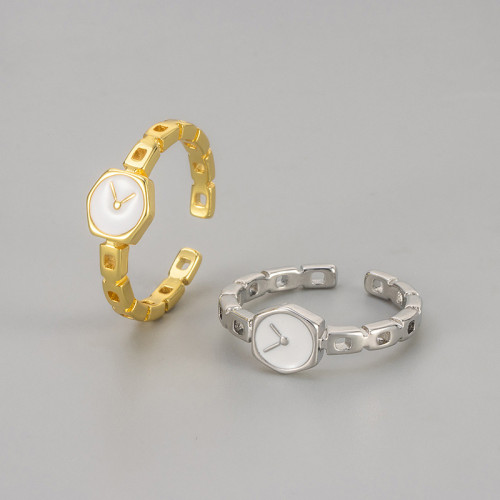 New Niche Personality Design Watch Chain Ring for Women, Adjustable Open Thin Glaze Finger Ring for Women